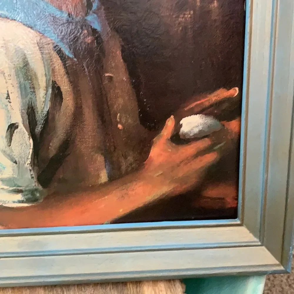 Framed Baseball Portrait Painting 16.5x13.5 Vintage Americana Art